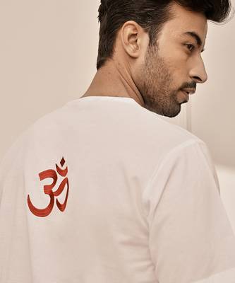 White cotton kurta with om embroidery and white palazzo set 2