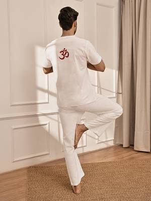 White cotton kurta with om embroidery and white palazzo set 5