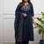 Navy Blue Embroidered Cotton Anarkali Kurta Set with Dupatta