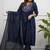 Navy Blue Embroidered Cotton Anarkali Kurta Set with Dupatta