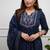 Navy Blue Embroidered Cotton Anarkali Kurta Set with Dupatta