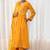 Mustard lace & zari embroidered georgette anarkali kurta plazzo & dupatta set