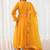 Mustard lace & zari embroidered georgette anarkali kurta plazzo & dupatta set