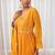 Mustard lace & zari embroidered georgette anarkali kurta plazzo & dupatta set