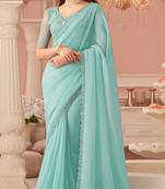 Sea green chiffon embroidered designer-embroidered -sarees with bridal embroiderd blouse