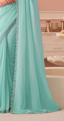 Sea green chiffon embroidered -saree with bridal embroiderd blouse 4
