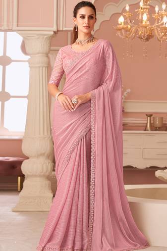 Baby pink chiffon embroidered designer-embroidered -sarees with bridal embroiderd blouse