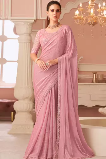 Baby pink chiffon embroidered designer-embroidered -sarees with bridal embroiderd blouse