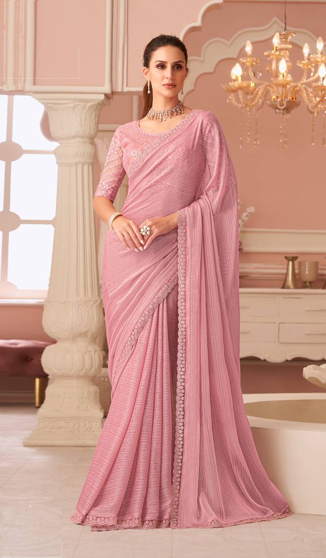 Baby pink chiffon embroidered designer-embroidered -sarees with bridal embroiderd blouse