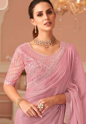 Baby pink chiffon embroidered -saree with bridal embroiderd blouse 2