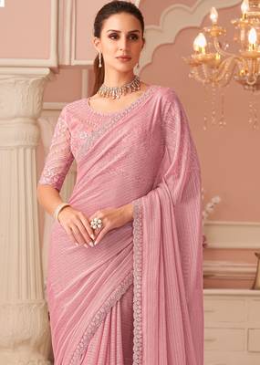 Baby pink chiffon embroidered -saree with bridal embroiderd blouse 3