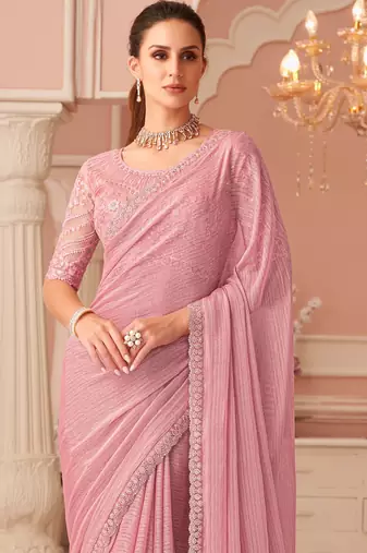 Baby pink chiffon embroidered -saree with bridal embroiderd blouse