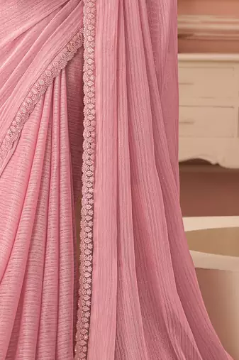 Baby pink chiffon embroidered -saree with bridal embroiderd blouse
