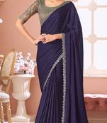 Purple chiffon embroidered fancy-sarees with bridal embroiderd blouse