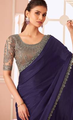 Purple chiffon embroidered fancy-saree with bridal embroiderd blouse 2