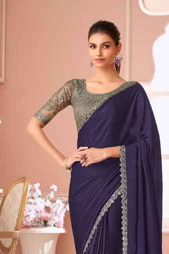 Purple chiffon embroidered fancy-saree with bridal embroiderd blouse