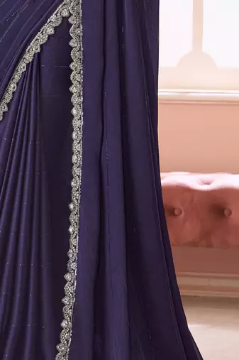 Purple chiffon embroidered fancy-saree with bridal embroiderd blouse