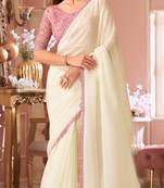Off white chiffon embroidered fancy-sarees with bridal embroiderd blouse