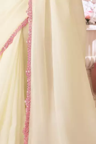 Off white chiffon embroidered fancy-saree with bridal embroiderd blouse