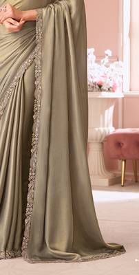 Beige chiffon embroidered bollywood-saree with bridal embroiderd blouse 4