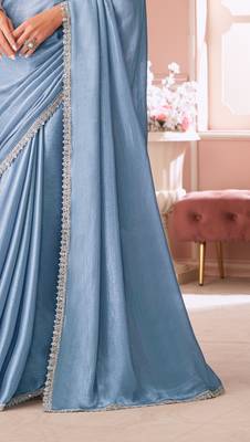 Light blue chiffon embroidered bollywood-saree with bridal embroiderd blouse 4