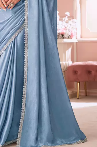 Light blue chiffon embroidered bollywood-saree with bridal embroiderd blouse