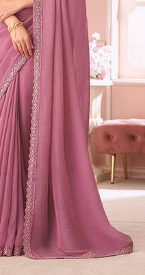 Pink chiffon embroidered bollywood-saree with bridal embroiderd blouse 3
