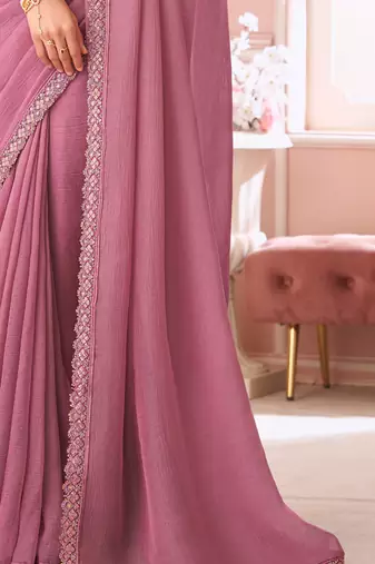 Pink chiffon embroidered bollywood-saree with bridal embroiderd blouse
