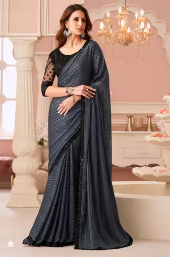 Black chiffon embroidered wedding-sarees with bridal embroiderd blouse