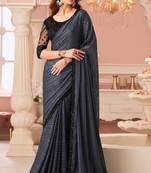 Black chiffon embroidered wedding-sarees with bridal embroiderd blouse