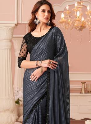Black chiffon embroidered wedding-saree with bridal embroiderd blouse 3