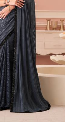 Black chiffon embroidered wedding-saree with bridal embroiderd blouse 4