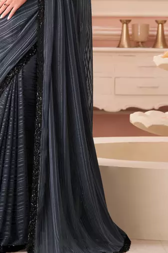 Black chiffon embroidered wedding-saree with bridal embroiderd blouse