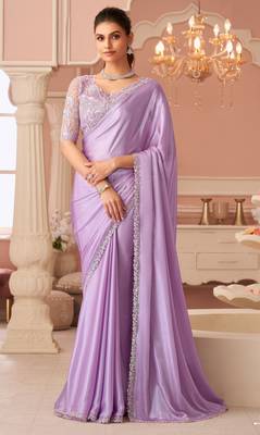 Lavender chiffon embroidered wedding-saree with bridal embroiderd blouse 1