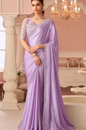 Lavender chiffon embroidered wedding-sarees with bridal embroiderd blouse