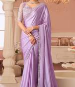 Lavender chiffon embroidered wedding-sarees with bridal embroiderd blouse