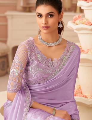 Lavender chiffon embroidered wedding-saree with bridal embroiderd blouse 2