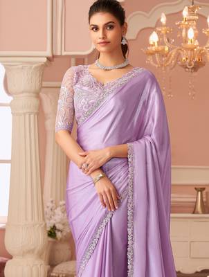 Lavender chiffon embroidered wedding-saree with bridal embroiderd blouse 3