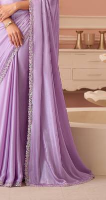 Lavender chiffon embroidered wedding-saree with bridal embroiderd blouse 4