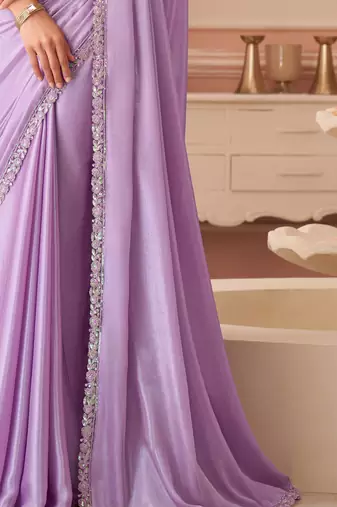 Lavender chiffon embroidered wedding-saree with bridal embroiderd blouse