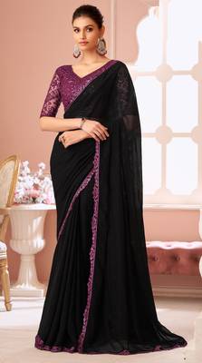 Black chiffon embroidered wedding-saree with bridal embroiderd blouse 1
