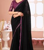 Black chiffon embroidered wedding-sarees with bridal embroiderd blouse