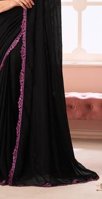 Black chiffon embroidered wedding-saree with bridal embroiderd blouse 4