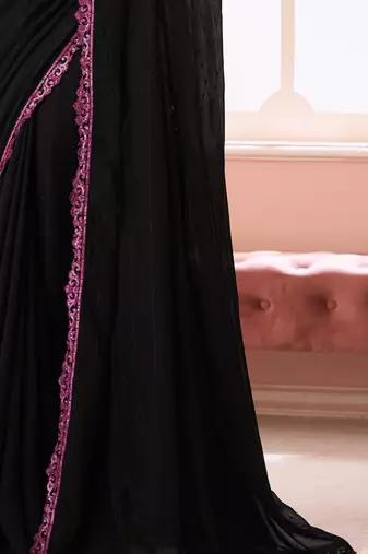 Black chiffon embroidered wedding-saree with bridal embroiderd blouse