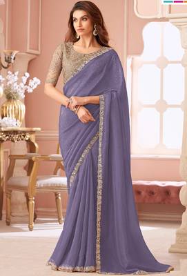 Lavender chiffon embroidered wedding-saree with bridal embroiderd blouse 1