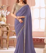 Lavender chiffon embroidered wedding-sarees with bridal embroiderd blouse