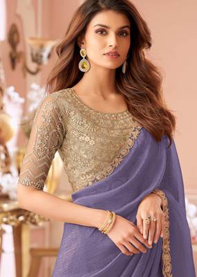 Lavender chiffon embroidered wedding-saree with bridal embroiderd blouse 2