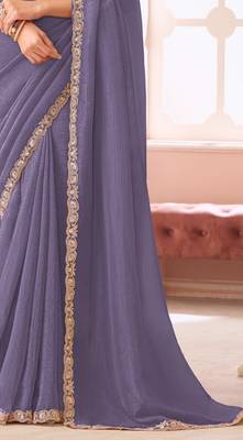 Lavender chiffon embroidered wedding-saree with bridal embroiderd blouse 3