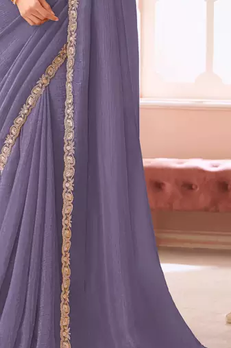 Lavender chiffon embroidered wedding-saree with bridal embroiderd blouse