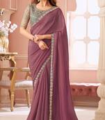 Brown chiffon embroidered wedding-sarees with bridal embroiderd blouse
